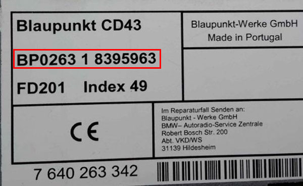autoradio code BMW Clarion PU-9203A gratuit